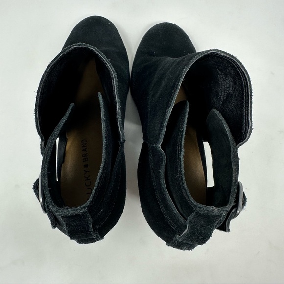 Lucky Brand Boots Sz 10 Suede Leather Cutout Design Wedge Heel Ankle Bootie - Picture 9 of 16